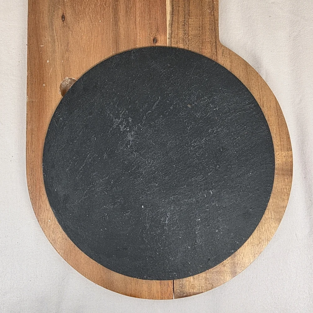 Cheese Board Set w/ Slate Tray & 4 Tools Wood Charcuterie Serving